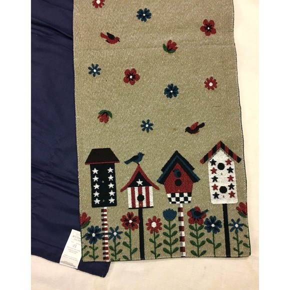 Off the Loom Bird House Floral Table Runner 13 x 71 Woven Patriotic July 4th - Picture 4 of 8